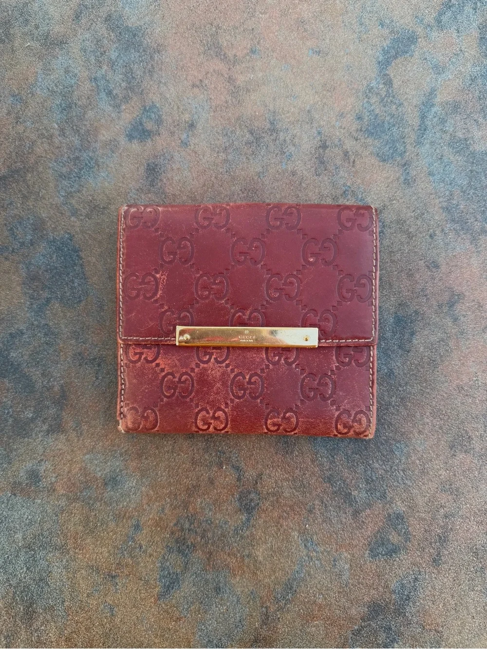 Archival Gucci Guccissima Red Bi-Fold Wallet, Visible Wear
